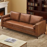 Acekool - 81" Mid-Century Modern Faux Leather Sofa, Deep Seat 3-Seater Couch, Removable PU Covers, Living Room, Brown - Brown