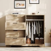 Empire DigiLabs - 43 3'' H Armoire Wardrobe Closet With 4 Drawers And 2 Doors Hanging Rod Multifunctional Wooden Dresser Stor - Gunmetal Gray Shoe Rack