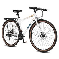 VEVOR - Hybrid Bike,Lightweight Aluminum Frame Bike, 700c Wheel Hybrid Bicycle,Step-Over Bikes, with 24-Speed Shimano Drivetrain - White, black