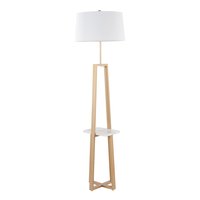 Loheer - Contemporary Shelf Floor Lamp Metal and White Marble Base with Linen Shade Modern Standing Lamp - Gold
