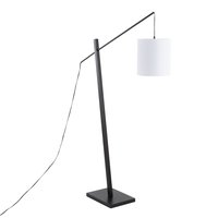 Loheer - Arturo Contemporary Floor Lamp Wood and Steel Standing Light with White Fabric Shade for Living Room - Black