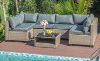 Tiramisubest - 7-Piece Patio Furniture Set,Outdoor Wicker Conversation Set Sectional Sofa with Waterproof Cushions & Coffee Table,Grey - Gray