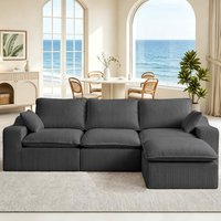 Dyonery - 107'' Couch Corduroy Sectional Couches, L-Shape Chaise, Deep Seat Upholstered, No Assembly Required, Gray - Gray