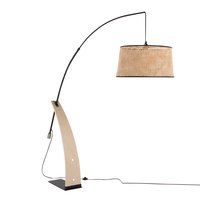 Loheer - Mid Century Modern Floor Lamp Wood Black Metal Rattan Shade - Natural