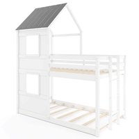 Costway - House Bunk Bed Twin Over Twin with Built in Ladder Window & Safety Guardrail - White