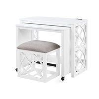 Glintex - Desks and Stool Set 3pc Finish Rolling Desk with Casters, 2 Charging ports Home Office Furniture - White