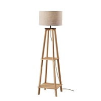 Adesso Kirby Shelf Floor Lamp Natural: Rubberwood Frame, Beige Linen Shade, Storage Shelves, UL Listed