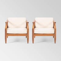 Aston 2pk Acacia Wood Mid-Century Modern Club Chairs: Weather-Resistant Patio Seating - Christopher Knight Home
