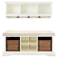 2pc Brennan Entryway Bench and Shelf Set White - Crosley: Hardwood Hall Tree, Coat Hooks, Storage Baskets