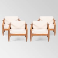 Aston 4pk Acacia Wood Mid-Century Modern Club Chair: Weather-Resistant Patio Seating - Christopher Knight Home