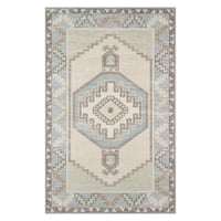 5'3"x7'6" Medallion Loomed Area Rug Light Blue - Momeni: Traditional Wool & Nylon, Low Pile, Indoor Use