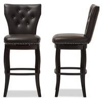 Baxton Studio 29" Leonice Faux Leather Upholstered Button Tufted Swivel Barstool Dark Brown: Rubberwood Frame, Padded Back