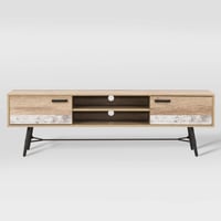 Aurora Duotone TV Stand for TVs up to 80" Beige/White - CorLiving: Media Console with Open Shelves, Doors