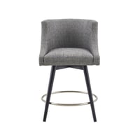 Madison Park Powell Swivel Counter Height Barstool Gray: Upholstered, Nailhead Detail, Wood Legs