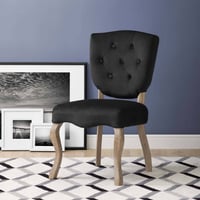 Array Vintage French Dining Side Chair Black - Modway: Velvet Upholstered, Weathered Wood Legs, Shield Back with Button Tufting