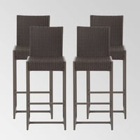 Conway 4pk Wicker 30" Bar Stools Dark Brown - Christopher Knight Home: Weather-Resistant, Iron Frame, Patio Seating