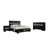 3pc Eastern King Bed Set with Storage & Shimmer Accents - miBasics: Includes Dresser, Nightstand