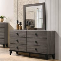 61" Avantika Faux Marble Top Dresser Rustic Gray Oak - Acme Furniture: English Dovetail, Metal Glides