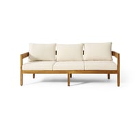 Brooklyn Outdoor Acacia Wood 3 Seat Sofa with Cushions Teak/Beige - Christopher Knight Home: Weather-Resistant Patio Furniture
