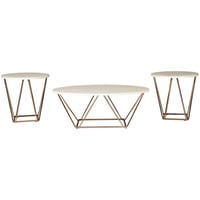 3pc Tarica Coffee and End Table Set Faux Cream/Gold Metal Base - Signature Design by Ashley: Scandinavian Style, Oval & Round Tables