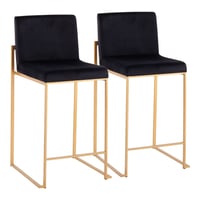 Set of 2 Fuji Steel/Velvet High Back Counter Height Barstools Gold/Black - LumiSource: Upholstered, Armless, Fixed Height
