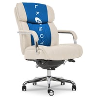 Sutherland Quilted Leather Office Chair with Padded Arms Ivory - La-Z-Boy: Ergonomic, Adjustable, Swivel, Wood Composite Frame