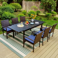 7pc Patio Dining Set with Expandable Rectangular Table & 6 PE Rattan Chairs - Captiva Designs: Weather-Resistant Outdoor Furniture