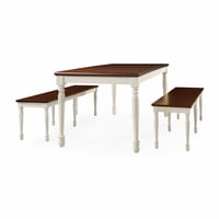 3pc Shelby Dining Set Distressed White - Crosley: Expandable, Seats 6, Rubberwood Frame