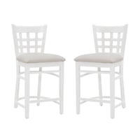Set of 2 Lola Grid Back Padded Seat Counter Height Barstools Off White - Linon: Beechwood Frame, No Assembly Required