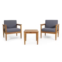 3pc Magnolia Patio Acacia Wood 2 Seater Chat Set - Teak/Dark Gray - Christopher Knight Home: Outdoor Conversation Furniture with Cushions