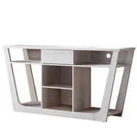 Sondry Open Shelf TV Stand for TVs up to 60" White Oak/Distressed Gray - miBasics: Transitional Style, Cable Management, 150 lbs Capacity