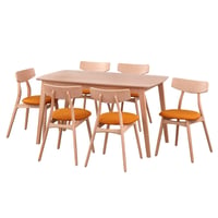 Buylateral 7pc Cadiz Dining Set Orange: Mid-Century Beechwood, 6 Upholstered Chairs, Modern Rectangle Table