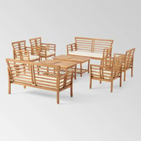 Caydon 8pc Acacia Wood Chat Set: Weather-Resistant with Cushions - Christopher Knight Home