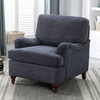 Comfort Pointe Clarendon Arm Chair Navy: English Roll Arms, Overstuffed Cushion, Walnut Legs
