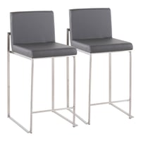 Set of 2 Fuji High Back Stainless Steel/Faux Leather Counter Height Barstools Gray - LumiSource: Padded, Armless