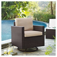 Palm Harbor Outdoor Wicker Swivel Rocker Chair - Sand - Crosley: Patio Accent, UV & Fade-Resistant, with Cushions