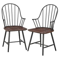 Buylateral Set of 2 Milo Farmhouse Metal Spindle Wood Seat Windsor Dining Chairs Black/Espresso: Modern Farmhouse Kitchen Chairs