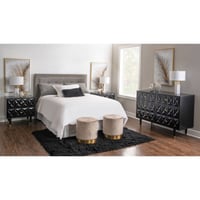 Glam 6 Drawer Geo Textured Dresser Chest Black with Gold Pulls - Linon: Modern Luxury Storage, MDF Construction