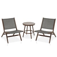 3pc Spanos Park Transitional Seating Set Walnut/Dark Gray - HOMES: Inside + Out: Glass Top Table, Wicker Chairs