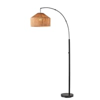 Adesso Amalfi Arc Lamp Black: Modern Metal Floor Lamp with Linen Shade, ETL Listed, 75" Height