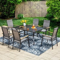 7pc Outdoor Dining Set with Metal Slat Top Table with 1.57" Umbrella Hole & Aluminum Chairs - Captiva Designs: Weather-Resistant Patio Set