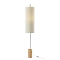 Adesso Eleanor Floor Lamp Black: 60.5" Tall, Off-White Pleated Shade, Travertine Base, UL Listed