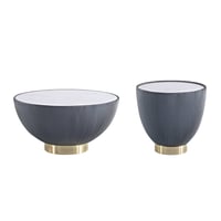 Manhattan Comfort 2pc Anderson Leatherette Upholstered Coffee Table and End Table Set Gray: Modern Round Faux Marble, No Assembly Required