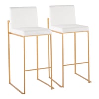 Set of 2 Fuji High Back Stainless Steel/Velvet Barstools with Gold Legs White - LumiSource: Upholstered, Fixed Height, Foam Filled