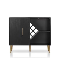 HOMES: Inside + Out Miko Wine Cabinet Galaxy Black: Modern Bar Storage, Glassware Rack, 9-Bottle Capacity
