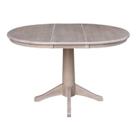 36" Magnolia Round Top Dining Table with 12" Leaf Washed Gray Taupe - International Concepts: Hardwood Pedestal Base, Seats 4