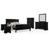 6pc Queen Sliver Sleigh Bedroom Set Black - HOMES: Inside + Out: Elegant Wood Construction, Storage Drawers, Transitional Style