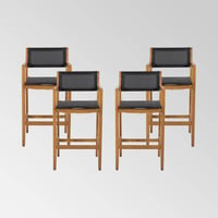 Fairfax 4pk Acacia Wood Bar Stools - Teak/Black - Christopher Knight Home: Weather-Resistant, Fixed Height