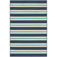 9'x13' Marlowe Striped Patio Rug Blue/Ivory - Captiv8e Designs: Weather-Resistant, UV-Resistant, Indoor/Outdoor Use