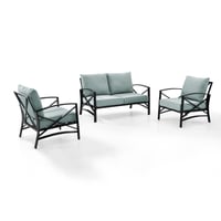 Crosley 3pc Kaplan Steel Outdoor Seating Furniture Set with Loveseat & 2 Chairs Mist: Rust-Resistant, UV-Protected Patio Set